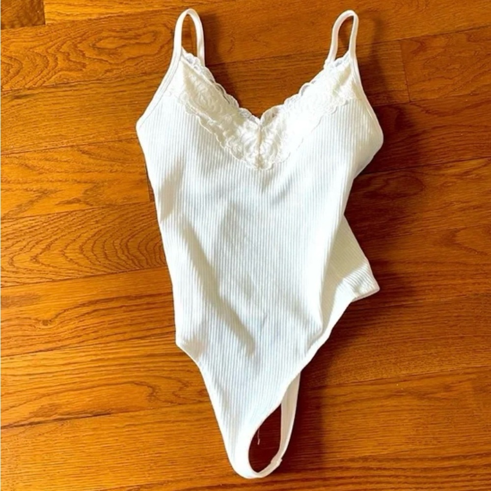 White Lace-Trimmed Bodysuit